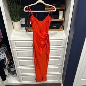 Elegant Orange Spaghetti Strap Dress